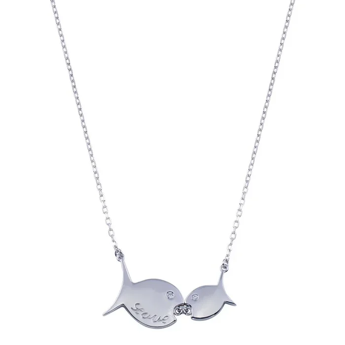 Collar de pez con dos circonitas cúbicas en plata de ley 925 rodiada – STP01809