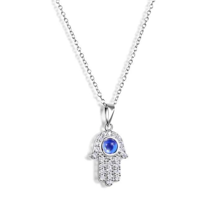 Collar de plata 925 chapado en rodio Hamsa Evil Eye CZ – BGP00463