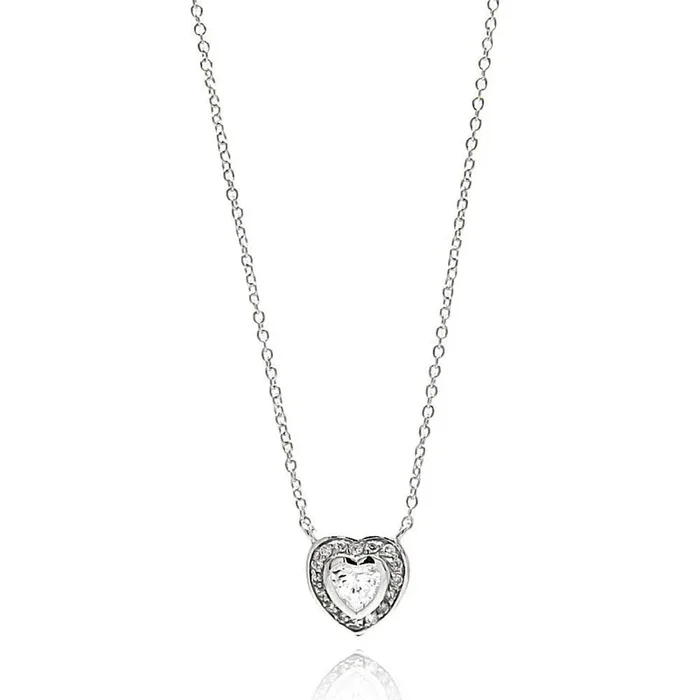 Collar de plata 925 con corazón chapado en rodio y circonitas – BGP00629