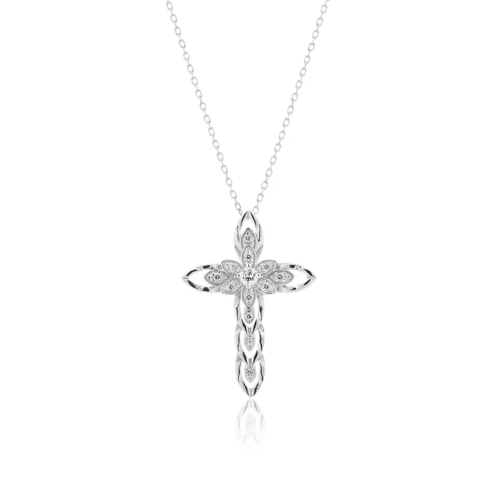 Collar de plata 925 con cruz abierta chapada en rodio – BGP00617