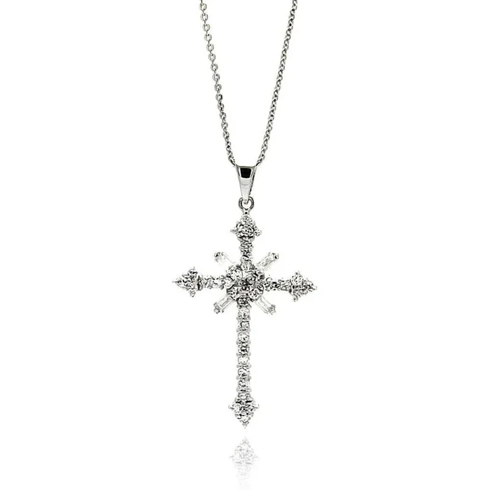 Collar de plata 925 con cruz chapada en rodio y circonitas – BGP00604