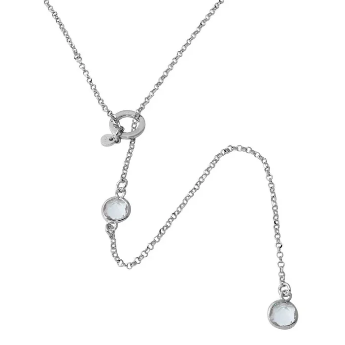 Collar de plata de ley 925 rodiada con circonitas cúbicas redondas transparentes y anillo ajustable – ARN00031RHC