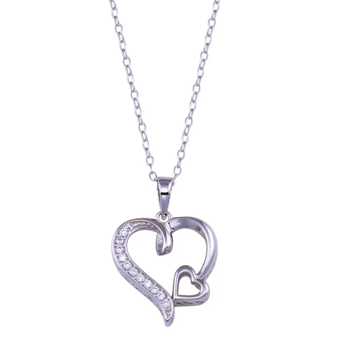 Collar de plata de ley 925 rodiada con doble corazón y circonitas – BGP01435