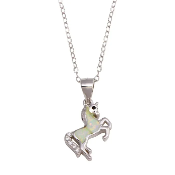 Collar de unicornio de ópalo sintético con circonita cúbica en plata de ley 925 rodiada – STP01747