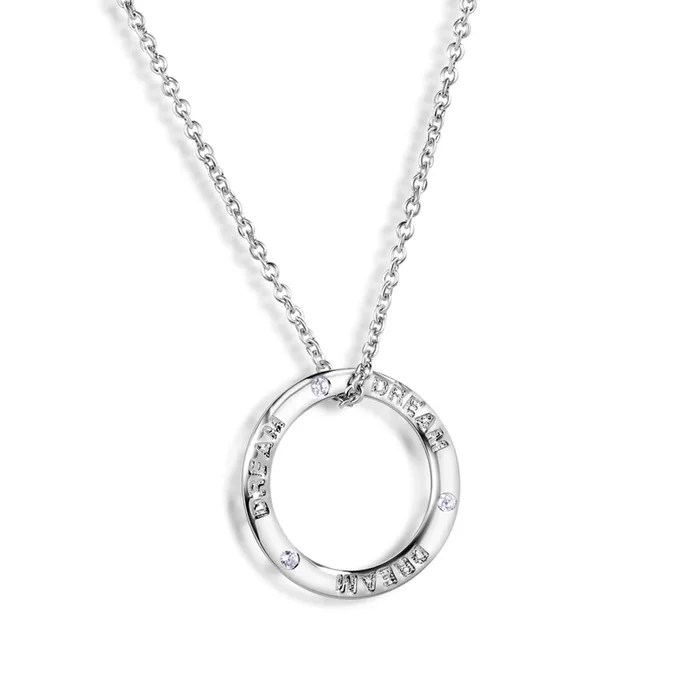 Collar DREAM con círculo abierto y circonitas transparentes bañadas en rodio en plata 925 – STP00696A