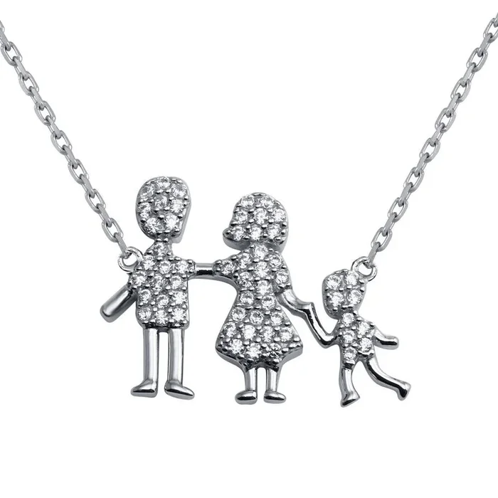 Collar familiar de plata de ley 925 rodiada con circonitas cúbicas para mamá, papá y bebé – GMN00040