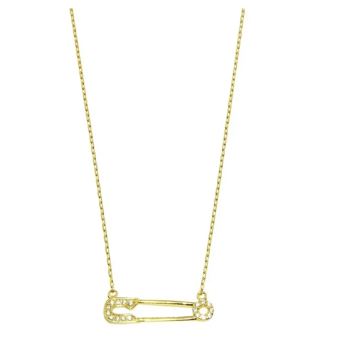 Collar pequeño con broche de plata de ley 925 bañado en oro y circonitas – GMN00008GP