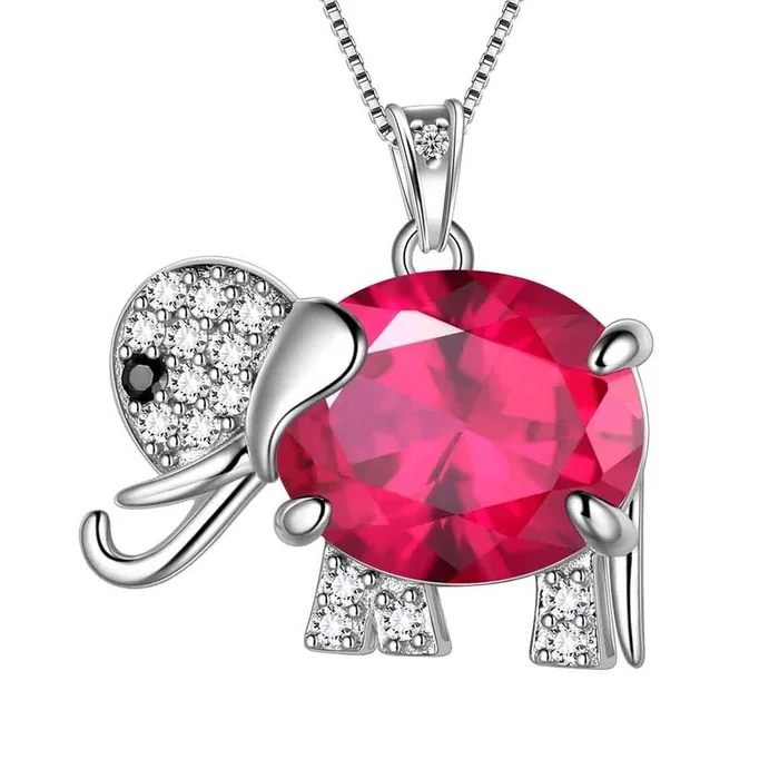 Collier avec pendentif en forme d’éléphant, pierre de naissance de juillet, rubis, bijoux pour femmes et filles, cadeau d’anniversaire