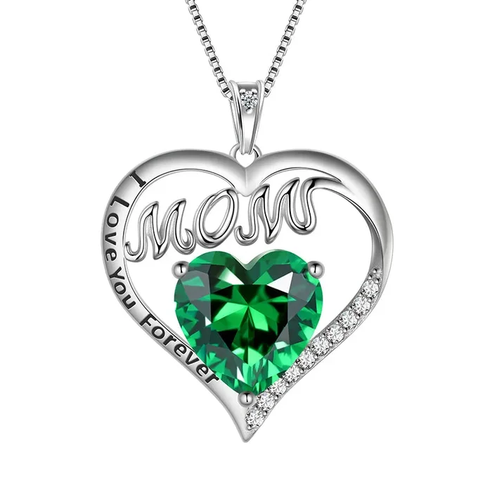 Collier avec pendentif en forme de cœur pour maman, bijoux avec pierre de naissance, cadeaux de fête des mères pour femmes