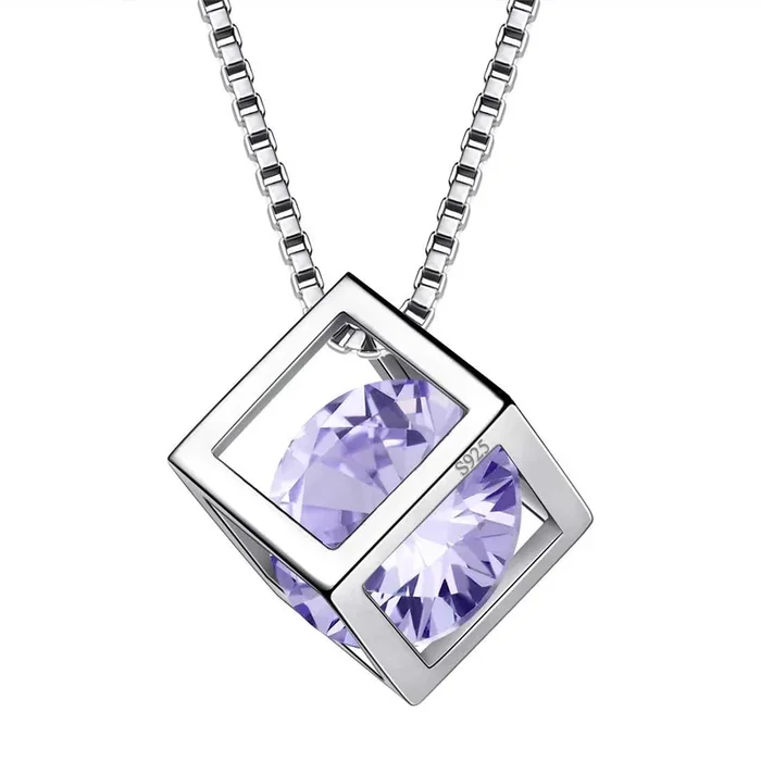 Collier avec pendentif en forme de cube 3D en alexandrite de juin pour femmes et filles, bijoux cadeau d’anniversaire en argent sterling
