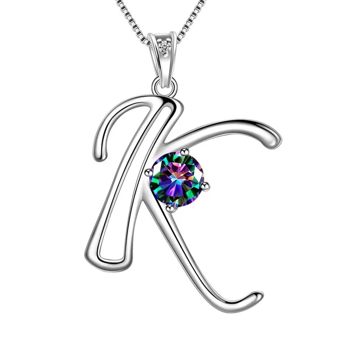 Collier avec pendentif lettre K initiale pour femme, bijoux avec nom de fille, cadeau en argent sterling 925