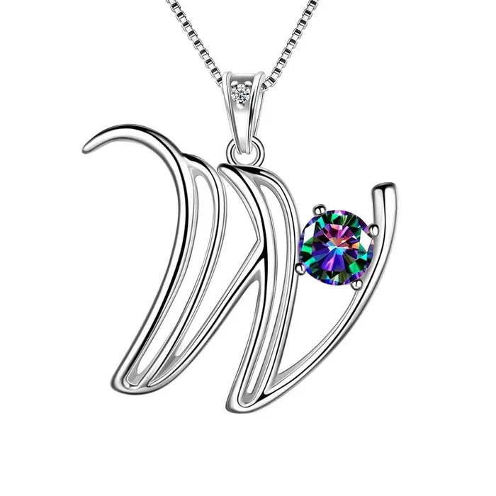 Collier avec pendentif lettre W initiale pour femme, bijoux avec nom de fille, cadeau en argent sterling 925