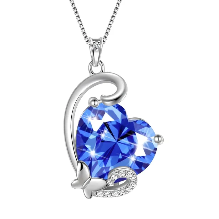 Collier avec pierre de naissance de décembre pour femme, pendentif papillon et cœur en argent sterling 925 et tanzanite, bijou cadeau de Noël ou d’anniversaire pour la mère