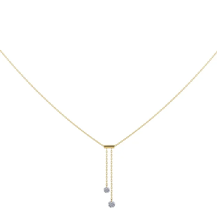 Collier Cravate La Brune et La Blonde 360° en or jaune 2 diamants taille brillant 0,20 carat