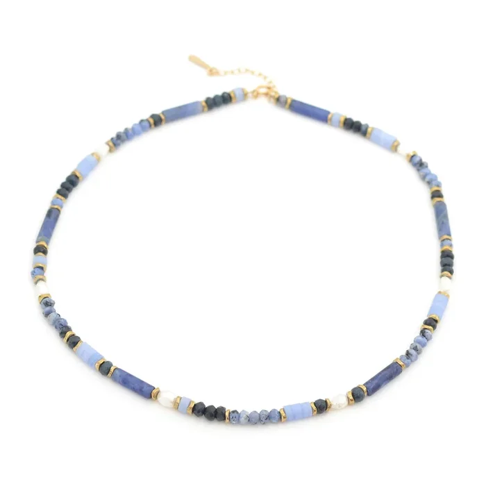 Collier (or laminé 585/1000) – Lagon (bleu)