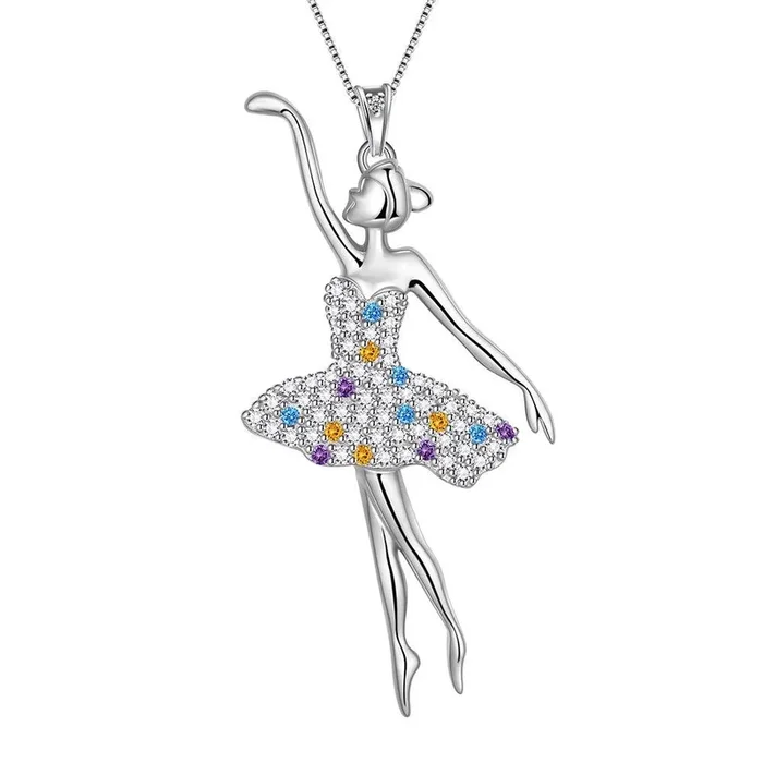 Collier pendentif ballerine danseuse de Ballet, bijoux arc-en-ciel, cadeau d’anniversaire pour femmes et filles, en argent Sterling 925