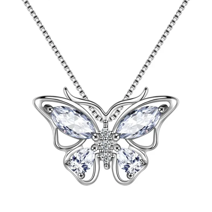 Collier pendentif papillon pierre de naissance avril diamant femmes filles bijoux cadeau d’anniversaire
