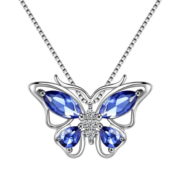 Collier pendentif papillon, pierre de naissance, Tanzanite de décembre, bijoux pour femmes et filles, cadeau d’anniversaire