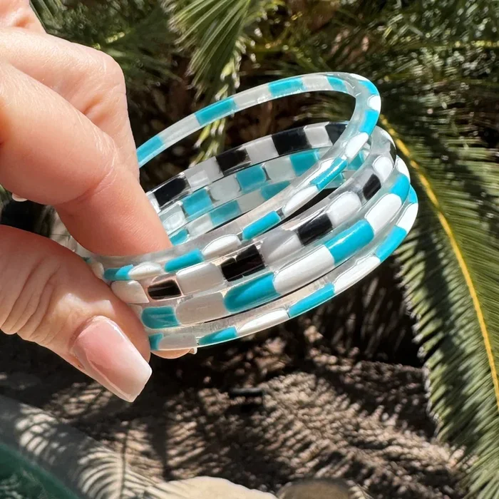 ColorBlock Aqua Black and White Best Bangle Thin SET – RARE 8″