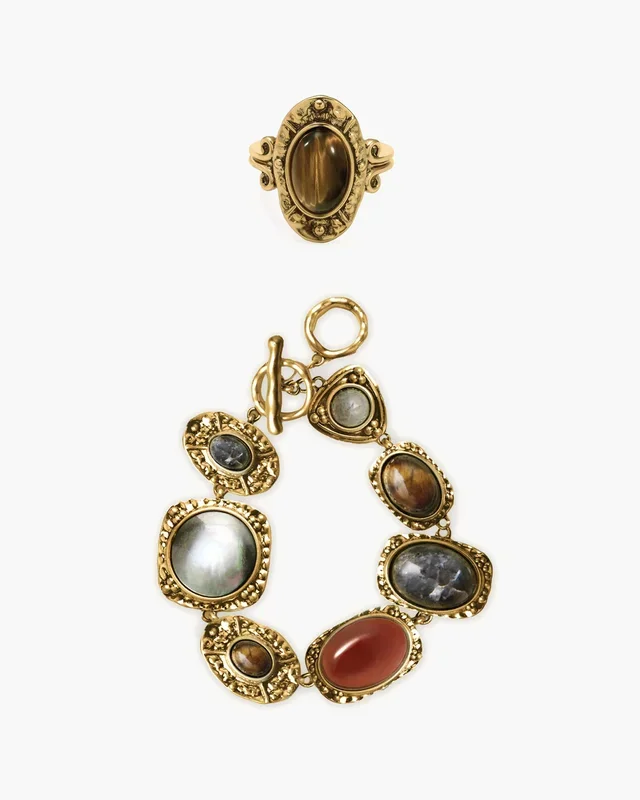 Conjunto de pulsera Atenea y anillo en oro