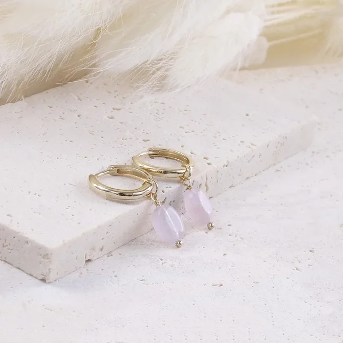 Cora dangling earrings rose quartz gold-plated