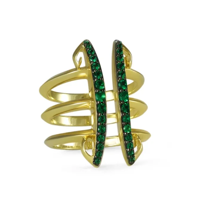 Corset Pavé Ring – 18K Gold Vermeil + CZ Vert