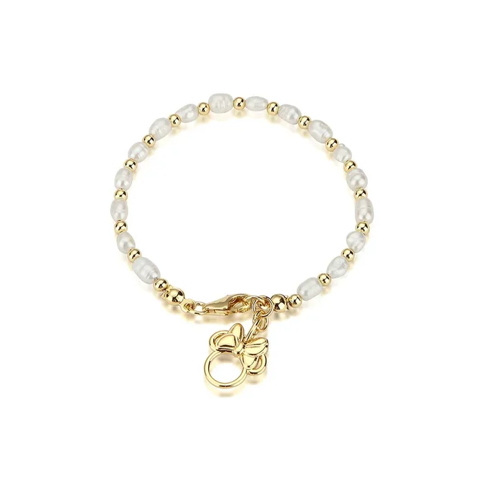 Couture Kingdom Disney Gold Plated Sterling Silver Minnie Fresh Water Pearl 19cm Bracelet