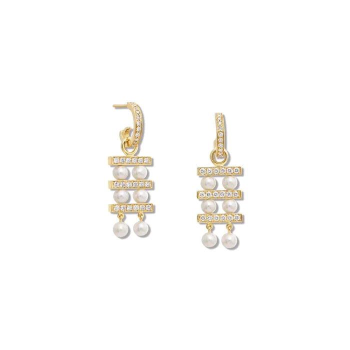 Couture Triple Earring Drops 18ct Yellow Gold – Diamond Pavé & Pearl