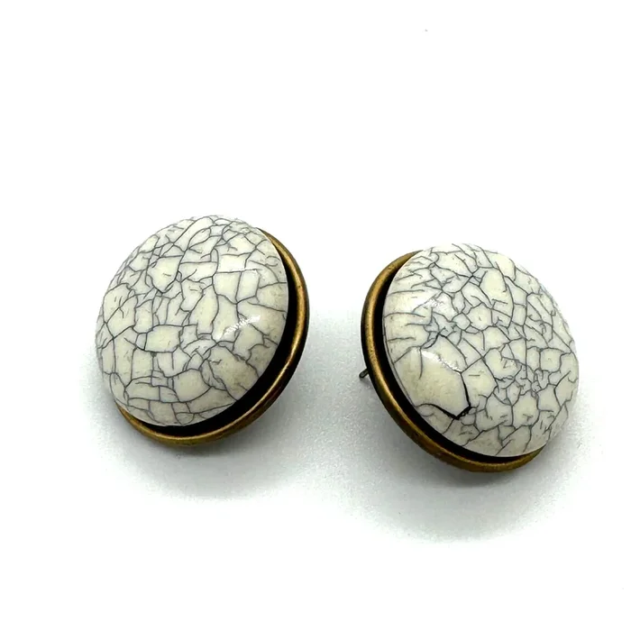 Cream & Grey Crackle Retro Button Studs – Kooky Deadstock Earrings