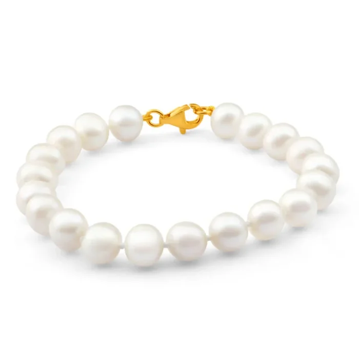 Cream Freshwater Pearl 19cm Bracelet with Gold Plated Sterling Silver Clasp