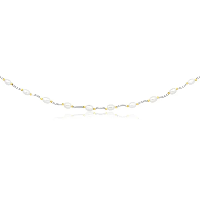 Cream Freshwater Pearl Oval Bar & Ball Necklace