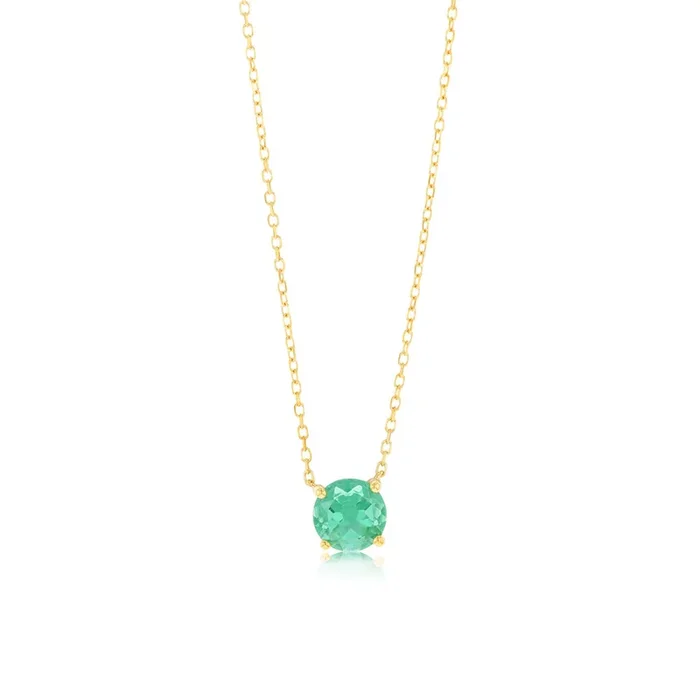 Created Emerald Pendant with 45cm Chain in 9ct Yellow Gold