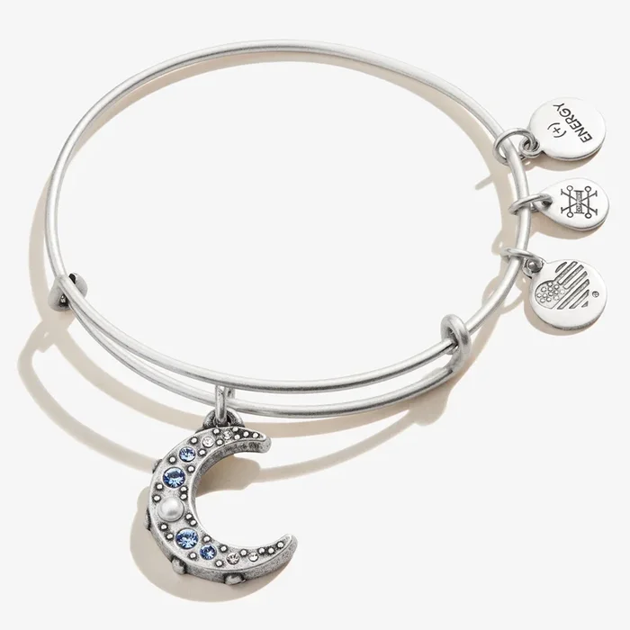 Crescent Moon Pearl and Crystal Charm Bangle