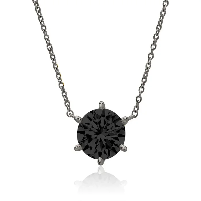 Crislu Black Rhodium Sterling Silver Round Cubic Zirconia Solitaire 16-18-inch Pendant