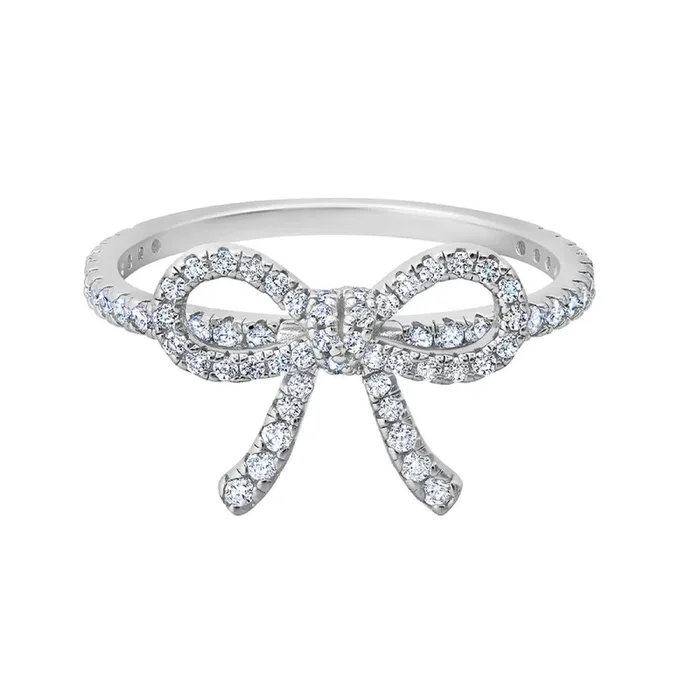 Crislu Cubic Zirconia Fashion Fairy-Tale Bow Ring in Platinum Plated Sterling Silver. Size 7