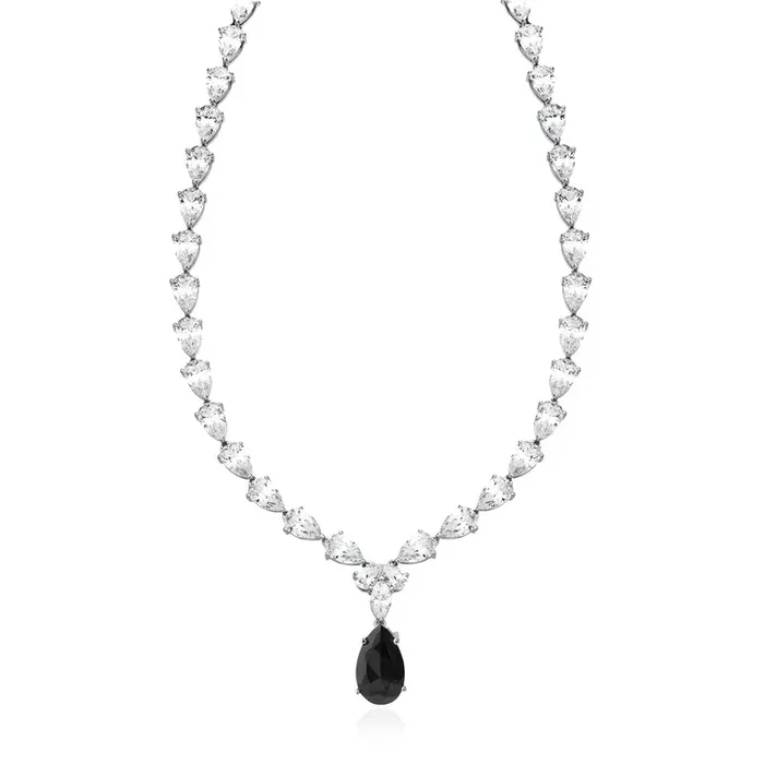 Crislu Platinum Plated Drop Pendant Tennis Necklace