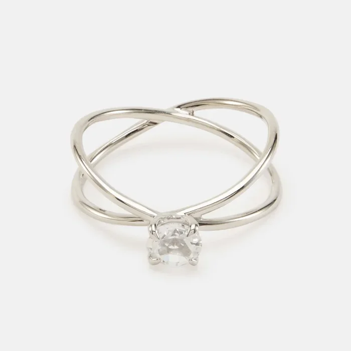 Criss Cross Stone Ring Silver – Mona