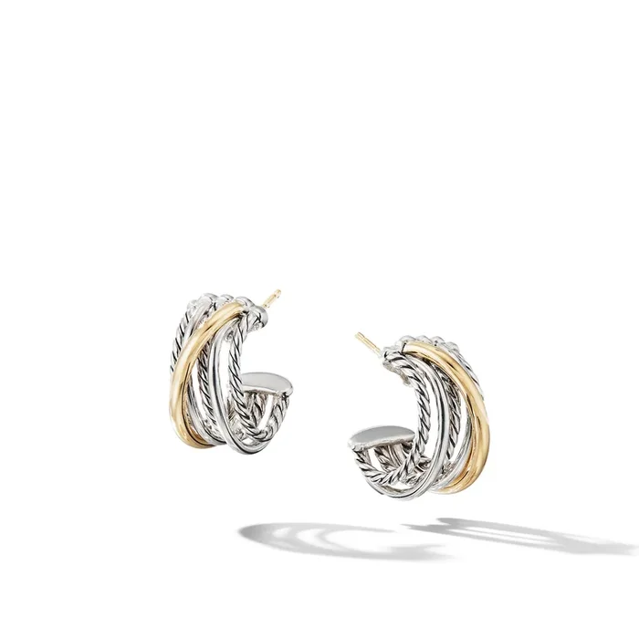 Crossover Shrimp Earrings in Sterling Silver with 18K Yellow Gold, 19.5mm