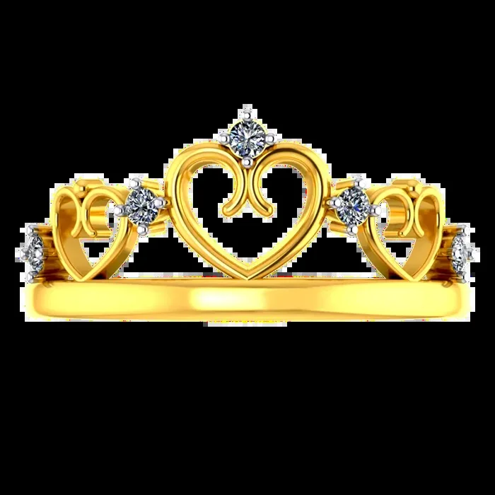 Crown-shaped 14k Gold Ring With Hearts And American Diamonds