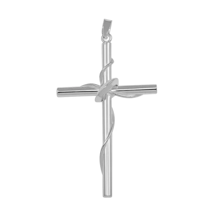 Cruz de plata de ley 925 pulida con aro y colgante envuelto en alambre – SOP00030