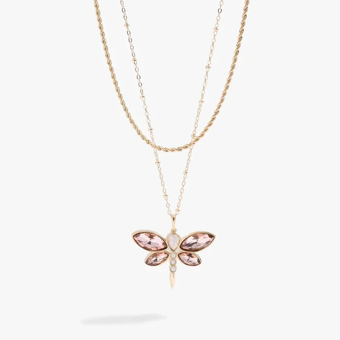 Crystal Dragonfly Double Layer Necklace