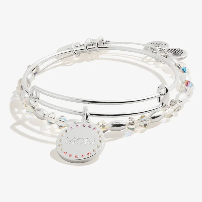 Crystal Infusion ‘Mom’ Charm Bangle, Set of 2