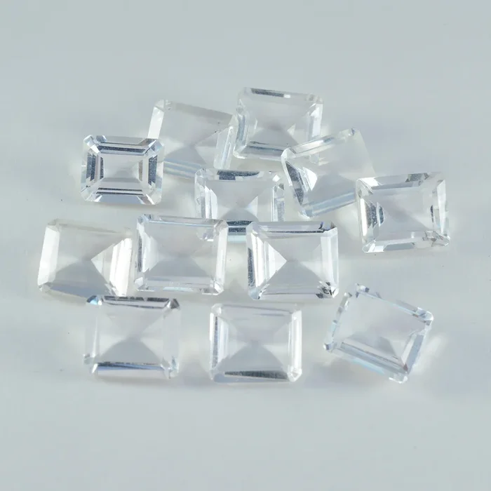 Crystal Quartz 1PC Small 6×8 MM Emerald Faceted White Luster Semi Precious Loose Gems
