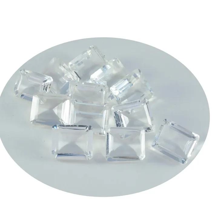 Crystal Quartz 1PC Small 6×9 MM Emerald Faceted White Lustrous Semi Precious Loose Gemstone