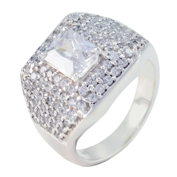 Crystal Quartz Halo German Sterling Silver White Gemstones Eye-catching Contemporary Ring Jewelry