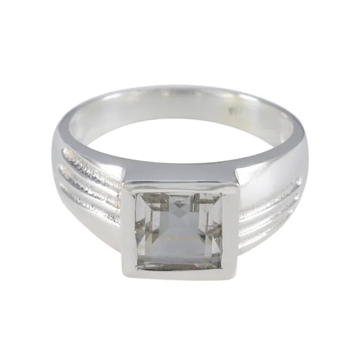 Crystal Quartz Solitaire Russian Silver White Gems Classic Romantic Ring Jewellery