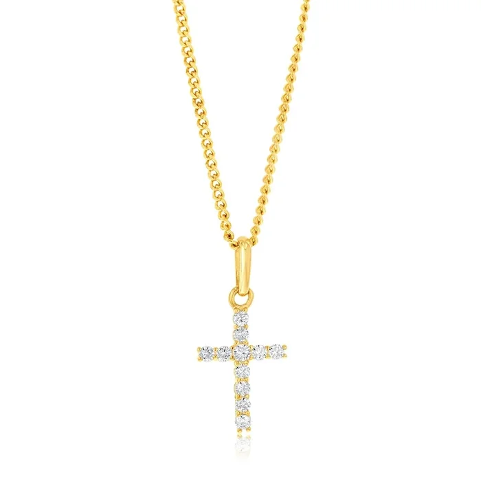 Cubic Zirconia Cross Pendant in 9ct Yellow Gold
