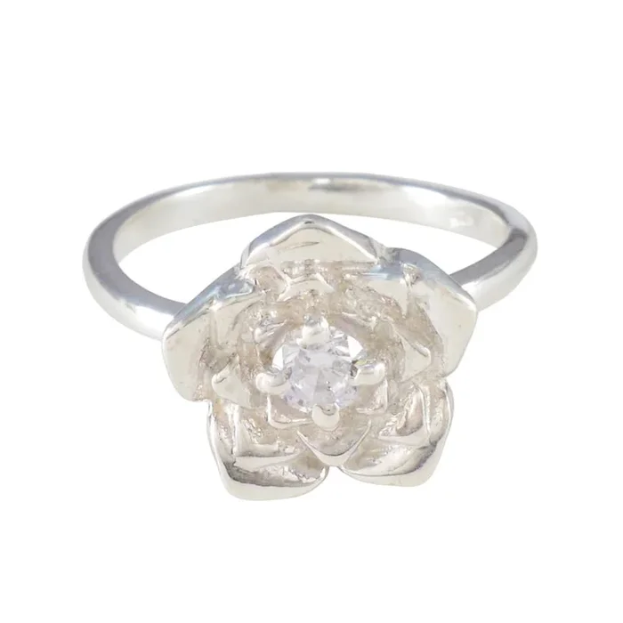 Cubic zirconia CZ Solitaire African 925 Sterling Silver White Gemstones Tiny Floral Ring Jewelry