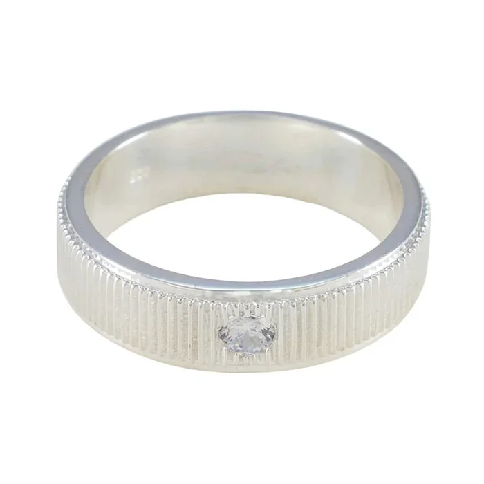 Cubic zirconia CZ Solitaire Moroccan Sterling Silver White Gemstone Mid-weight Romantic Band Jewelry