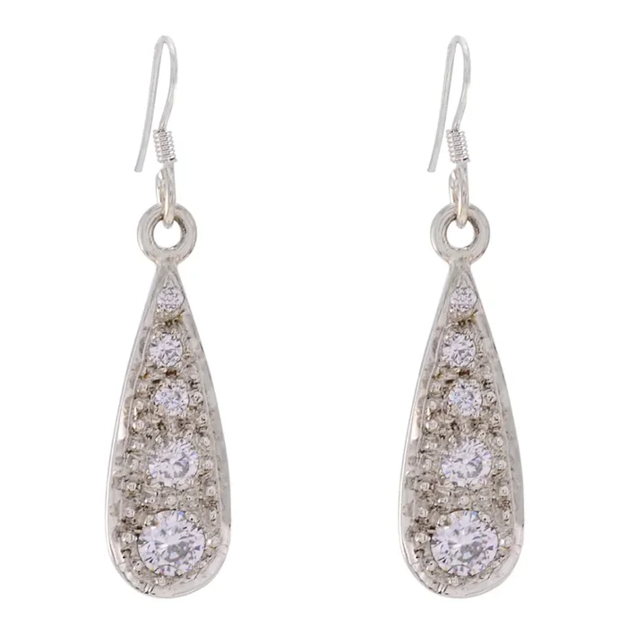 Cubic Zirconia French Ivy multiple Dangle White Sterling Silver Earring
